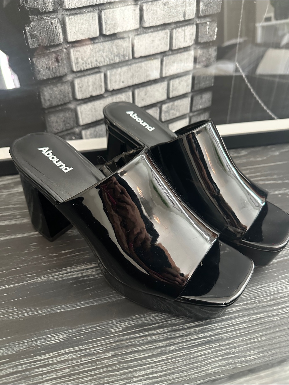 Abound Black Patent Platform Mule Heels with Block Heel